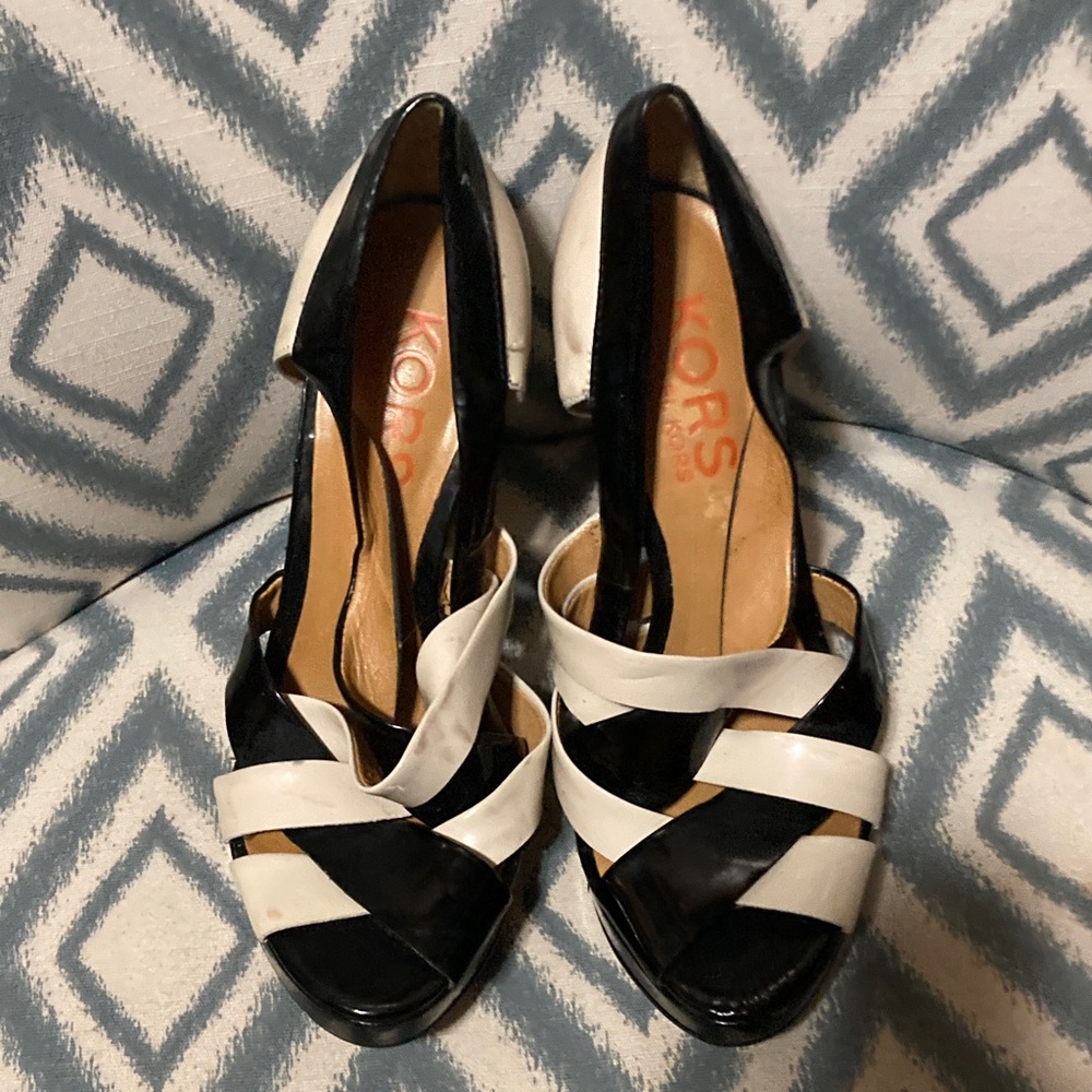 Michael Kors Black and White Strappy Heels 6M